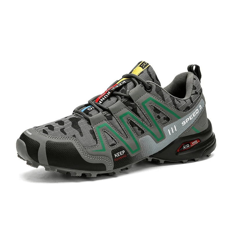 Dark grey orthopedic hiking shoes designed for support and comfort on rugged terrain, from the FortisSteps Neos collection.