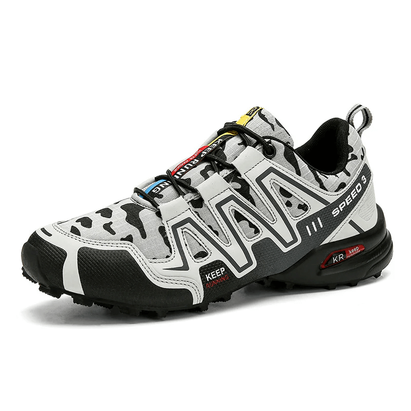 White orthopedic hiking shoes designed for comfort and arch support, ideal for outdoor activities, from the FortisSteps Neos line.