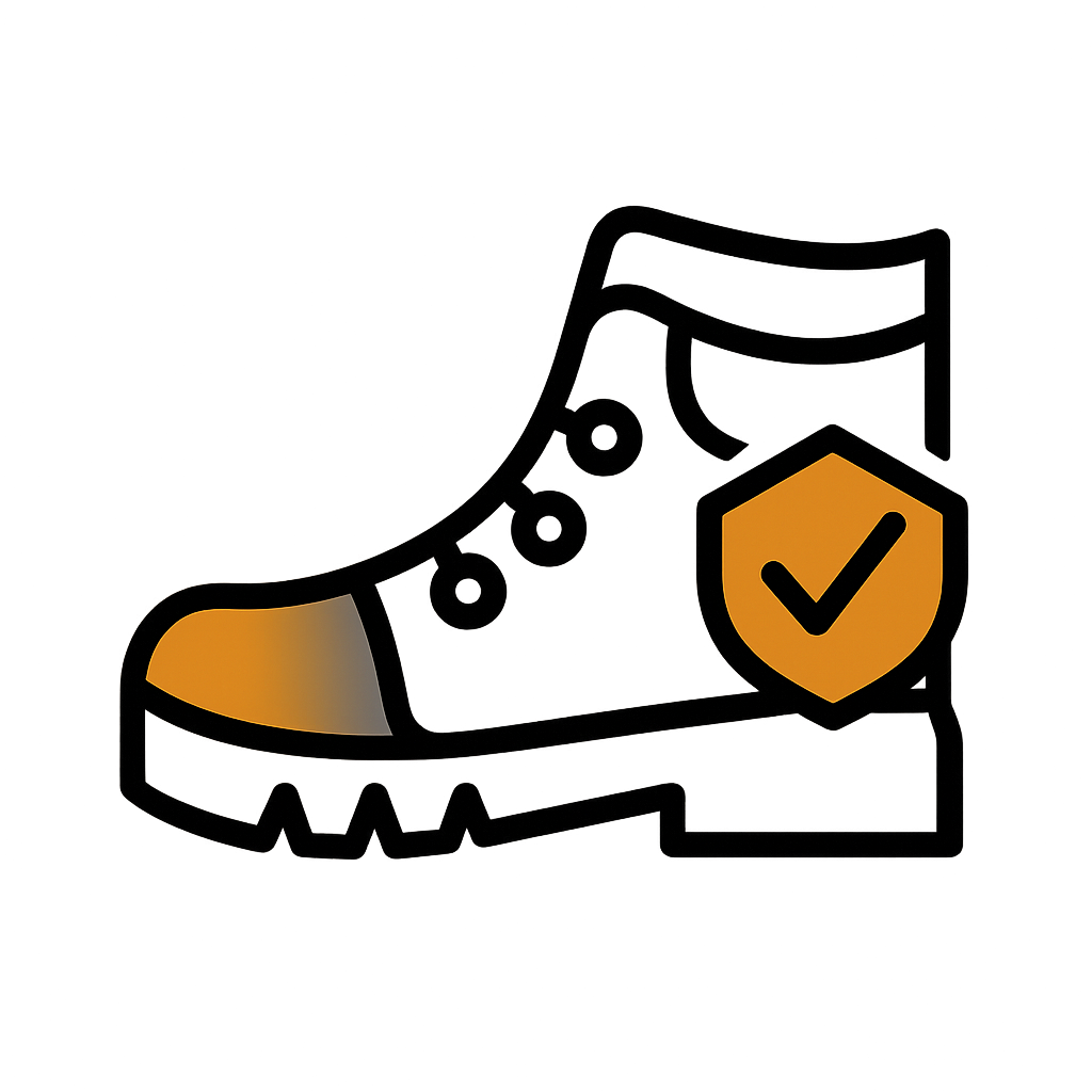 Icon illustrating a certified steel-toe safety boot with shield checkmark for FortisSteps men’s work shoes.